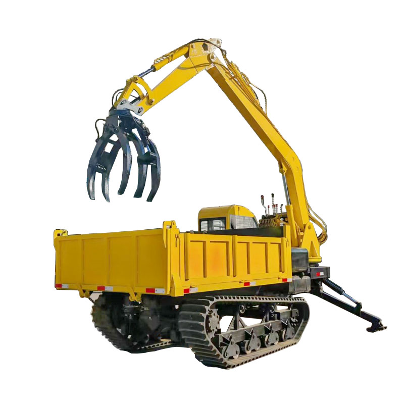 Crawler excavator with floating solid wheel design for multi-functional excavation, loading and transportation