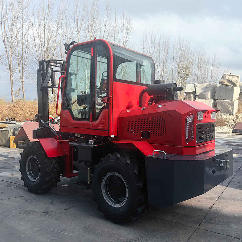 3.5 Ton 4x2 Road Articulated Hydraulic Lift Height 3-7m Diesel All Terrain Forklift Single Stage Mast Seated Operation Cab/Euro5