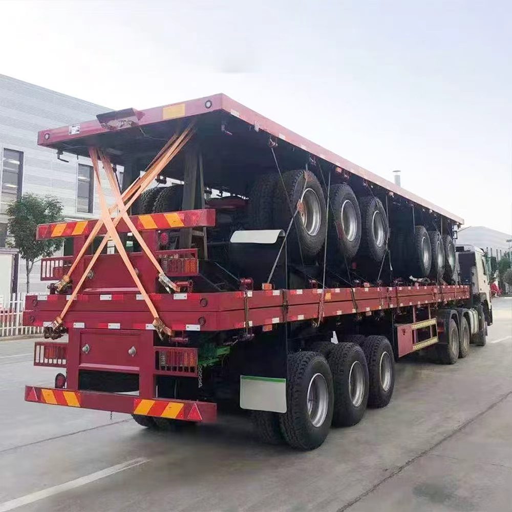 Flatbed Semi-Trailer, Load Capacity ＞30000kg, For Heavy Equipment Transportation, Customizable