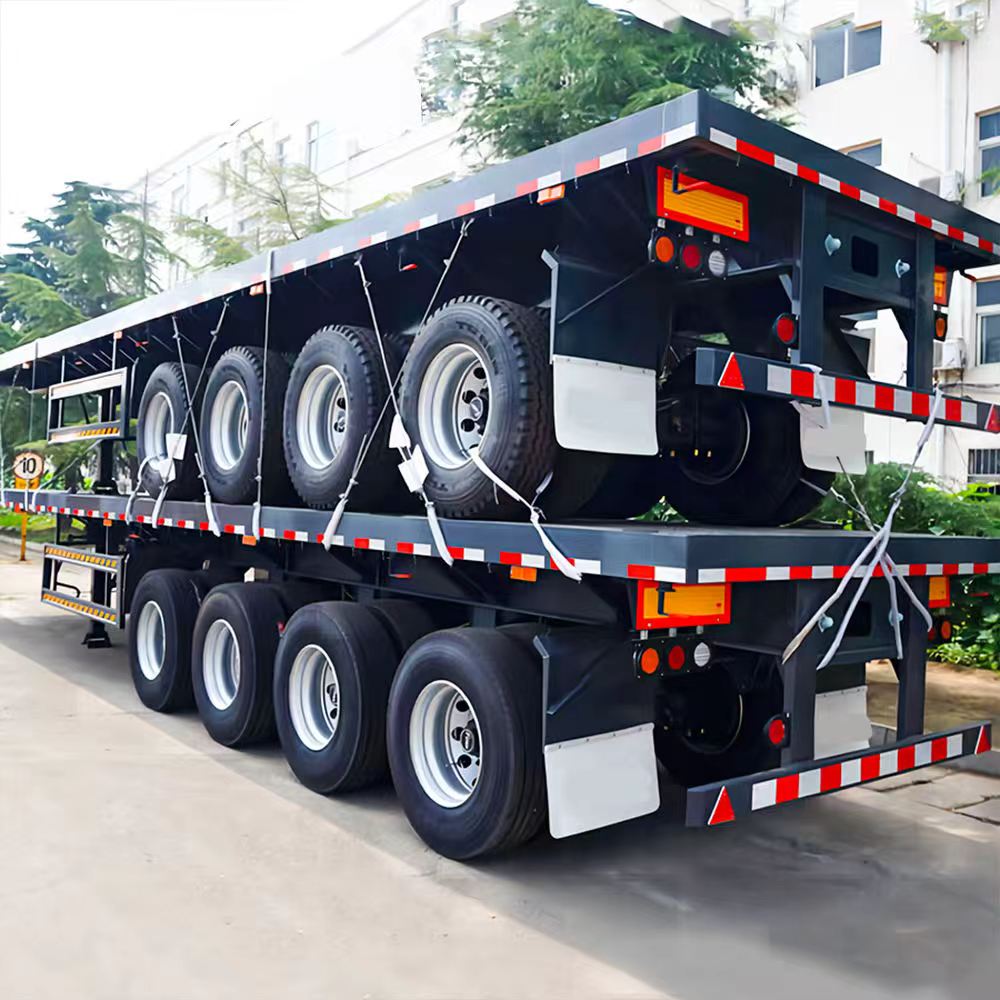 Flatbed Semi-Trailer, Load Capacity ＞30000kg, For Heavy Equipment Transportation, Customizable