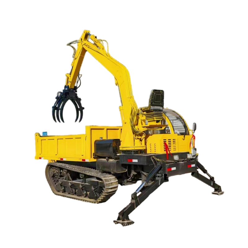 Crawler excavator with floating solid wheel design for multi-functional excavation, loading and transportation