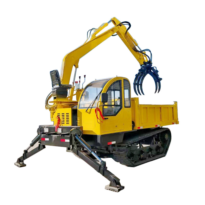 Crawler excavator with floating solid wheel design for multi-functional excavation, loading and transportation