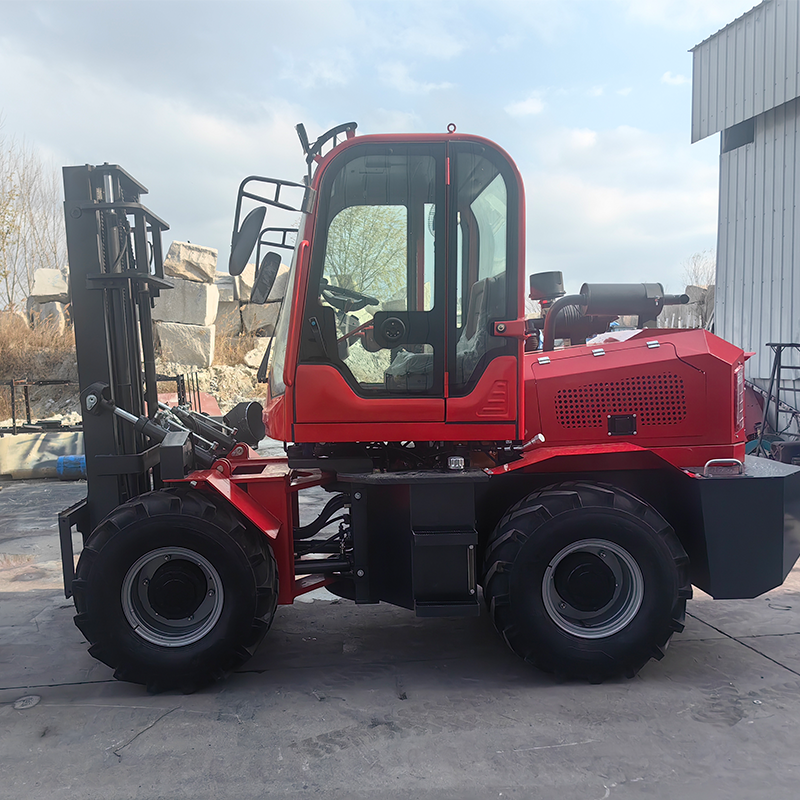 3.5 Ton 4x2 Road Articulated Hydraulic Lift Height 3-7m Diesel All Terrain Forklift Single Stage Mast Seated Operation Cab/Euro5