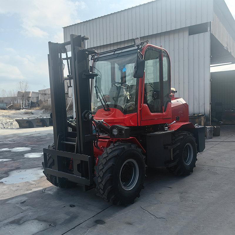 3.5 Ton 4x2 Road Articulated Hydraulic Lift Height 3-7m Diesel All Terrain Forklift Single Stage Mast Seated Operation Cab/Euro5